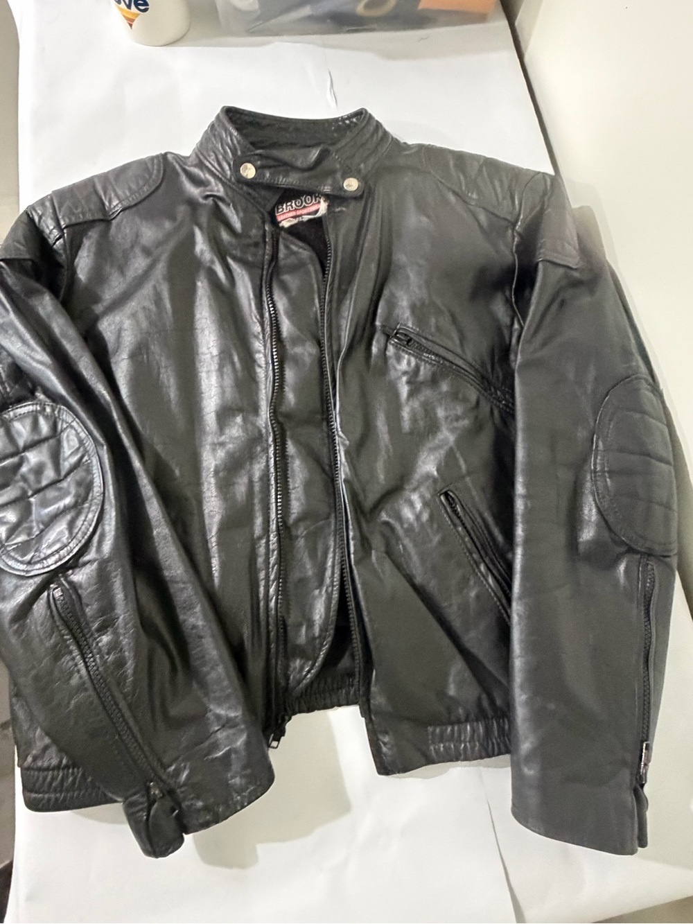 Vintage 80s Brooks Leather Sportswear Motorcycle Jacket w/ Liner Size 48 XL